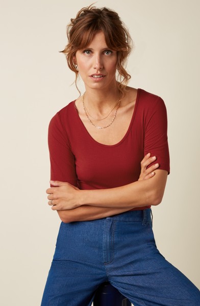 Carice Top Uni Rib Chili Red