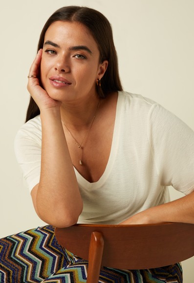 V Neck Top Marsy Linnen Ice Cream