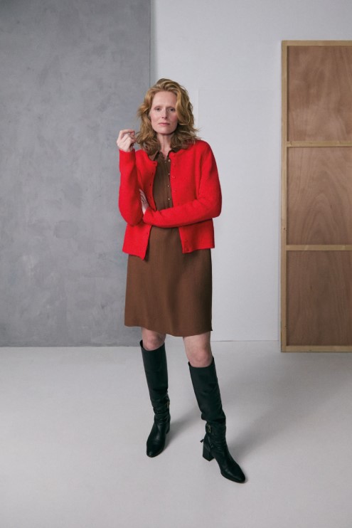 Cardigan Round Neck Tomato Red