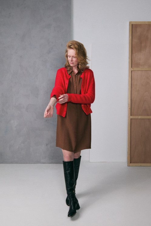 Cardigan Round Neck Tomato Red