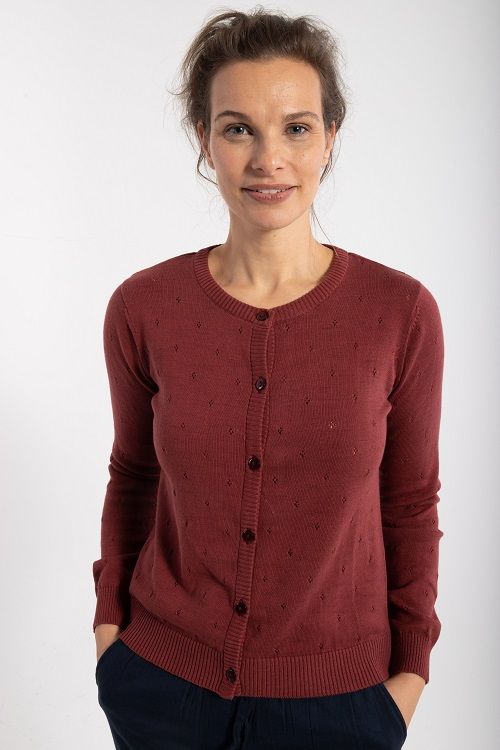 Saga Hole Knit Cardigan Red Wine