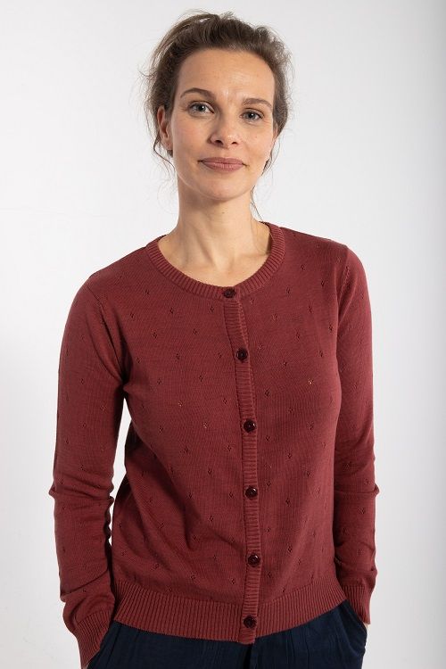 Saga Hole Knit Cardigan Red Wine