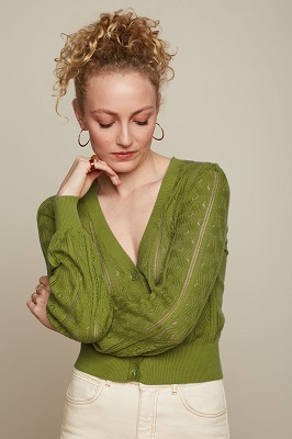 Cardi V Bell Sleeve Herrero Woodbine Green