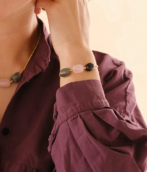 Desirable Garnet Rose Quartz Labradorite Bracelet