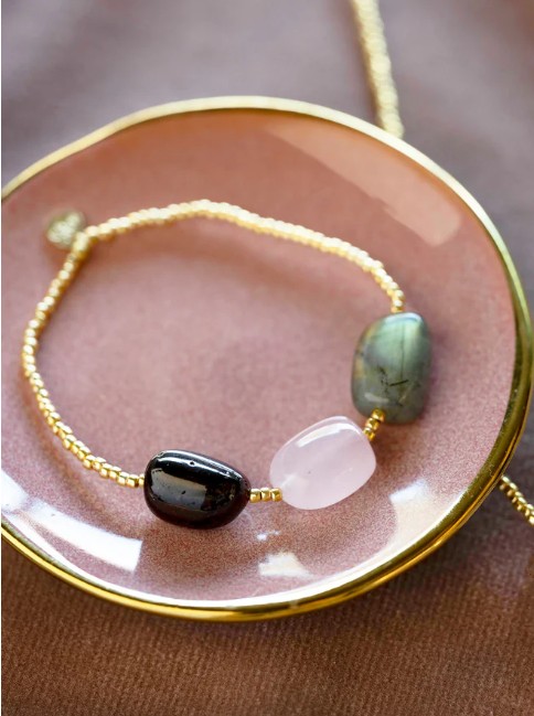 Desirable Garnet Rose Quartz Labradorite Bracelet
