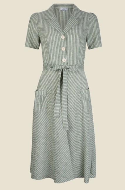 Revers Dress Midi Stripe Olive