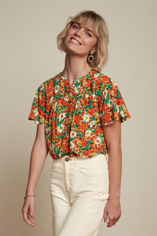 Lisa Flared Blouse Keylime Spicy Orange