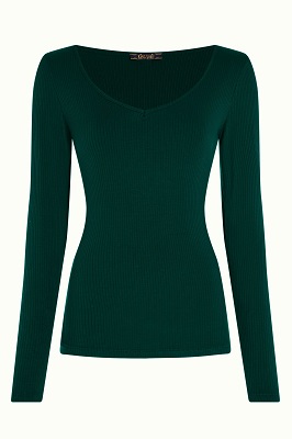Carice V Top Uni Rib Pine Green