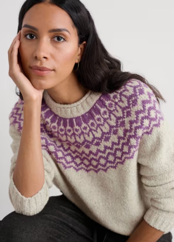 Port Kinnis Jumper Merino Wag Tall Aran Spring Heather