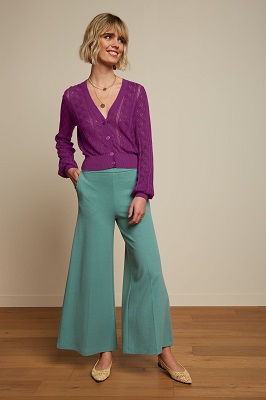 Border Palazzo Pants Milano Crepe Dusty Turkoise