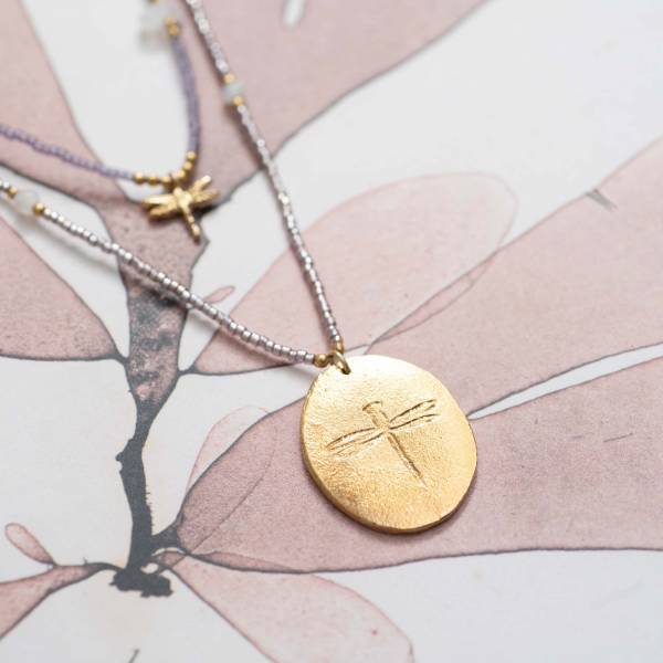 Swing Moonstone Dragonfly Necklace gold