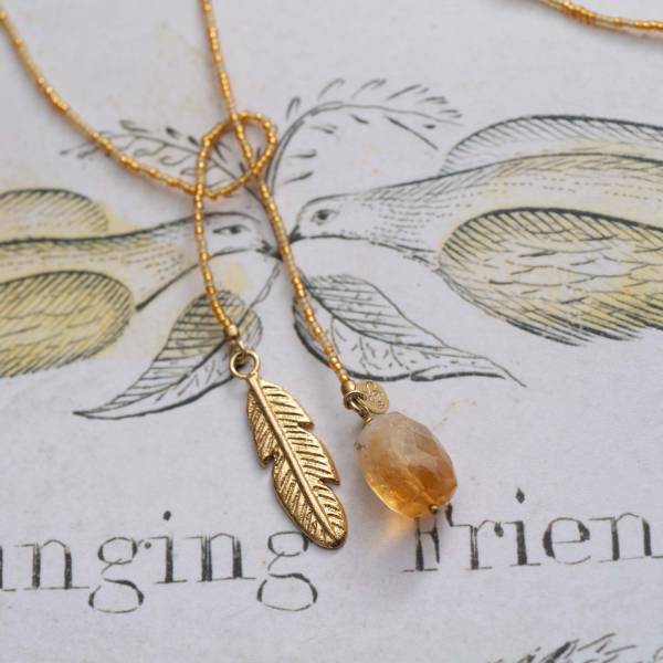 Nova Citrine Feather Gold Necklace
