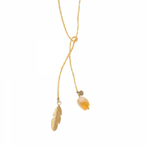 Nova Citrine Feather Gold Necklace