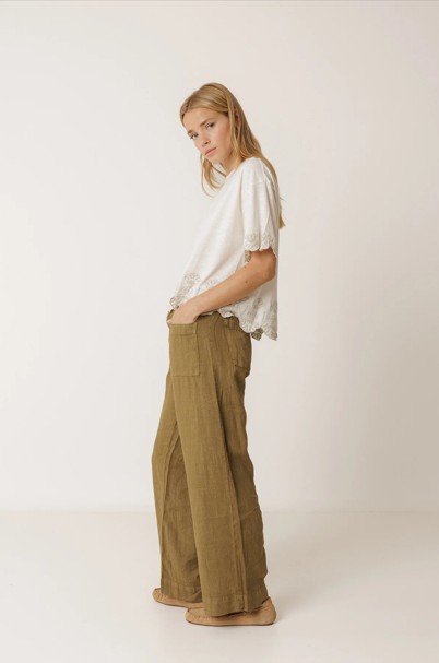 Flowy Linnen Pants Kaki