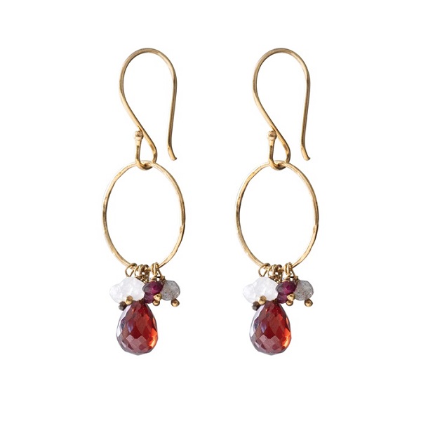 Flourish Garnet Mix Gold Earrings