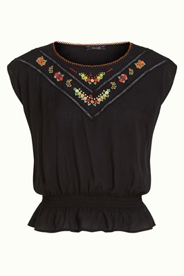 Selly Top Citrine Embroidery Black