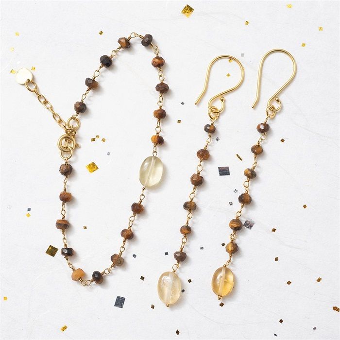 Universe Tiger Eye Citrine Gold Bracelet