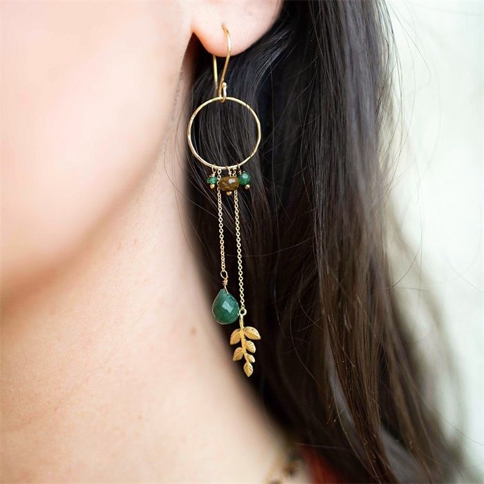 Festivity Aventurine Tiger Eye Gold Earrings