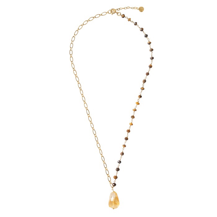 Celebration Tiger Eye Citrine Gold Necklace