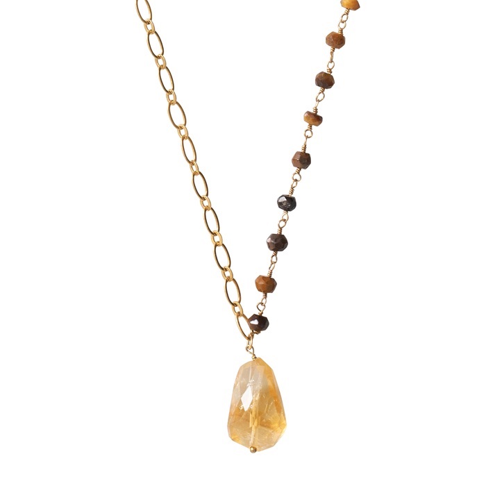 Celebration Tiger Eye Citrine Gold Necklace