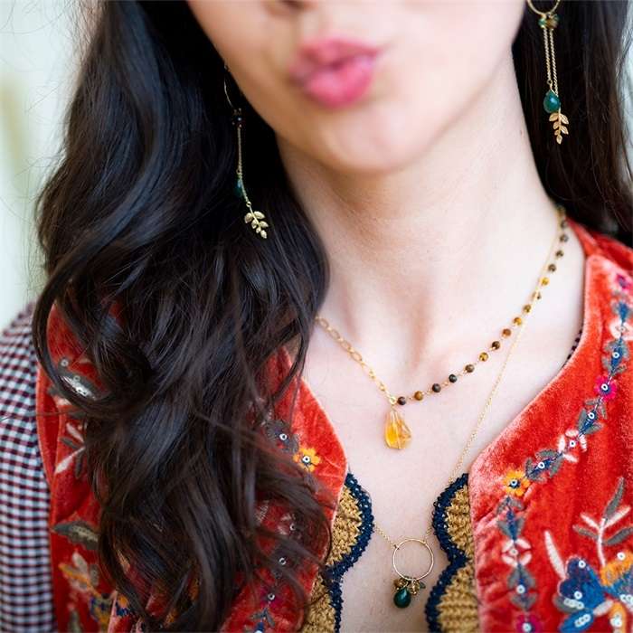 Celebration Tiger Eye Citrine Gold Necklace