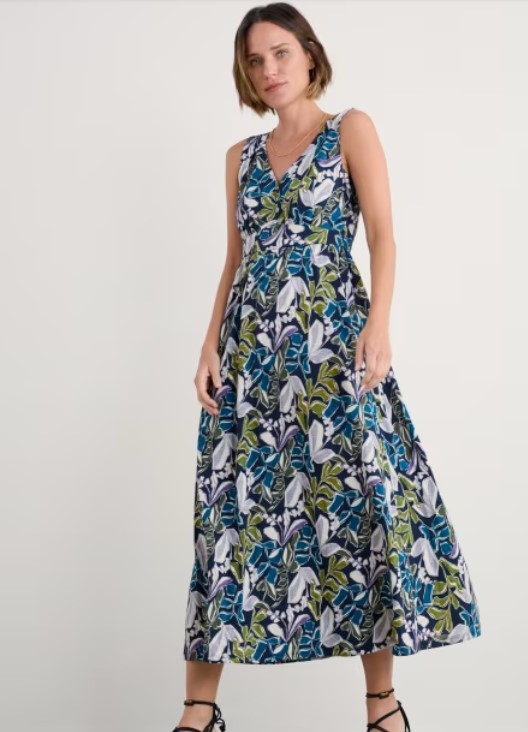 Polmanter Dress Linear Leaves Maritime