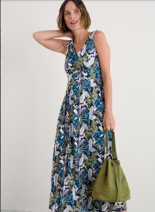 Polmanter Dress Linear Leaves Maritime