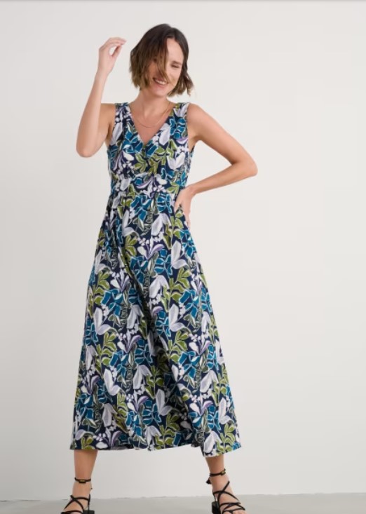 Polmanter Dress Linear Leaves Maritime