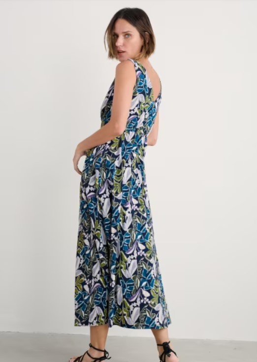 Polmanter Dress Linear Leaves Maritime