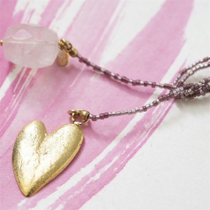 Nova Rose Quarz Heart Gold Necklace