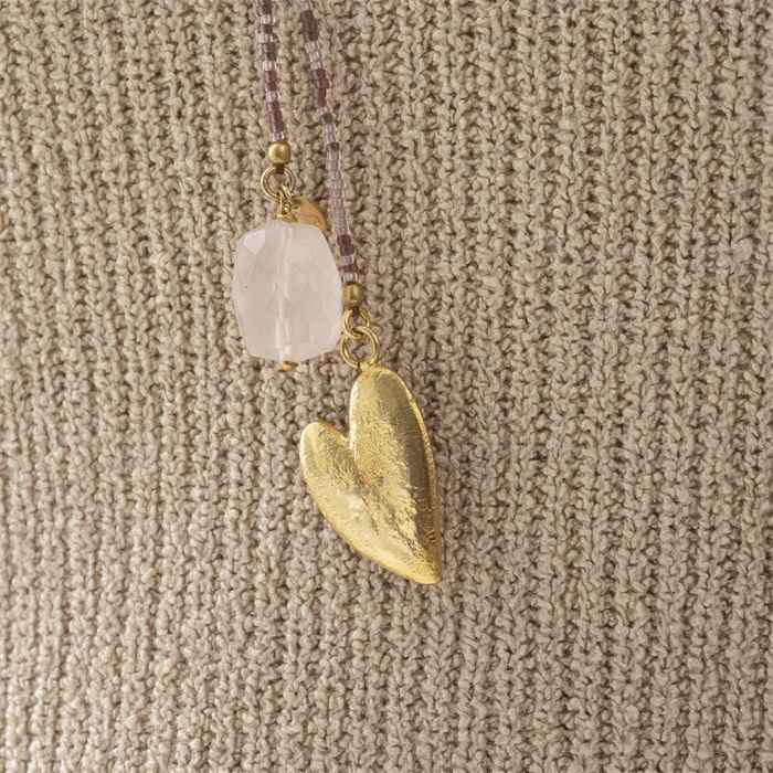 Nova Rose Quarz Heart Gold Necklace