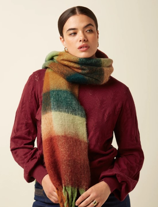 Check Scarf Multi Pine Green